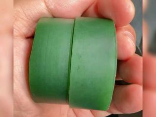 和田玉碧玉手镯心,粉阳绿如初春嫩芽,俄碧老料温润如脂,19/20mm厚装更