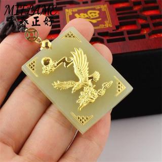 miflame金镶玉老鹰吊坠新疆和田玉镶嵌999足金大号方牌大鹏展翅男士项